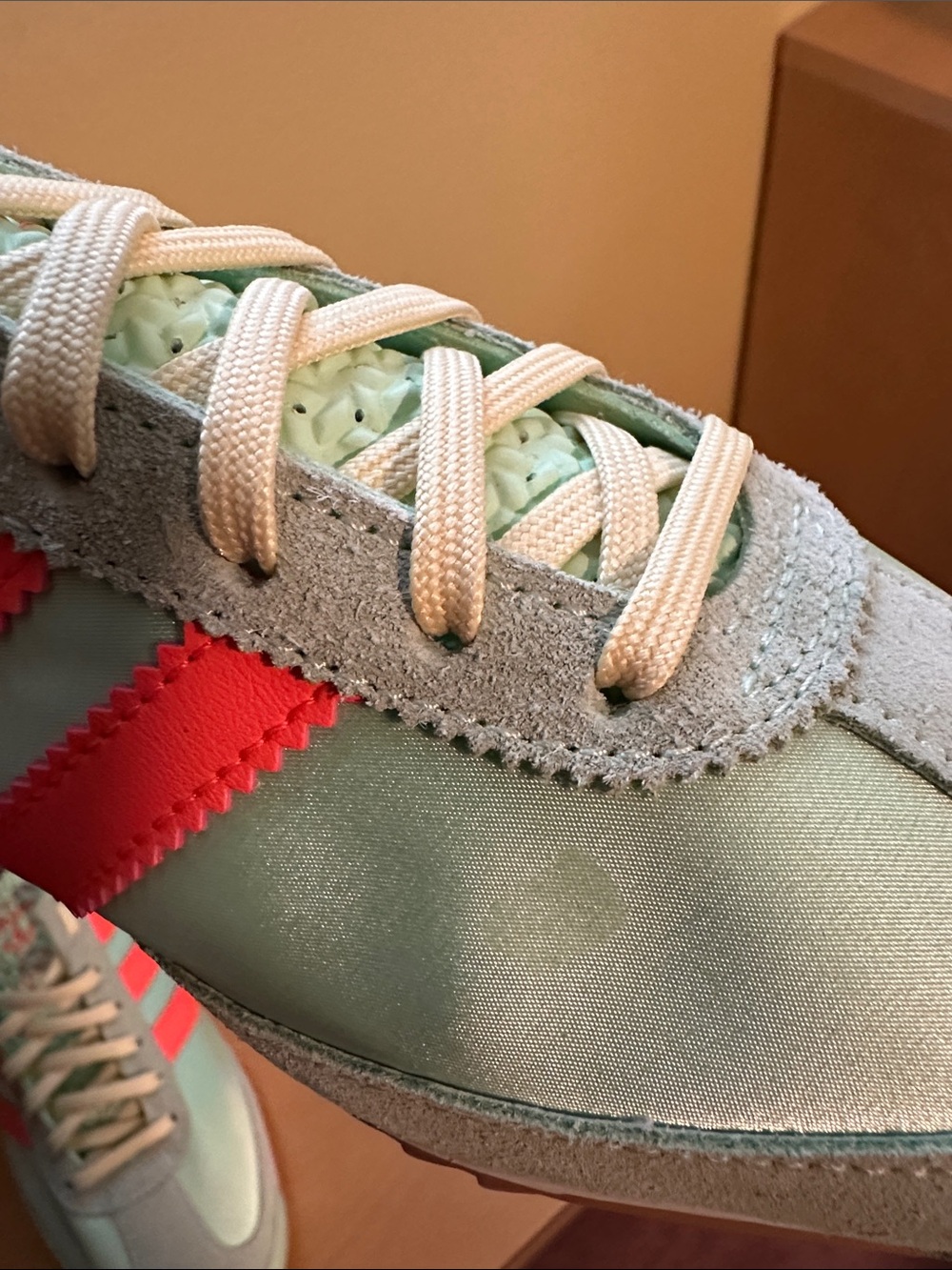 adidas Mint Green Sneakers with Coral Stripes - Picture 7 of 7